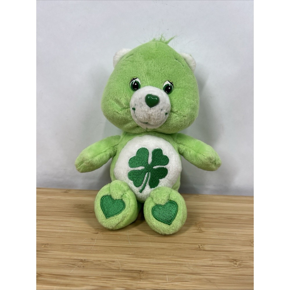 Vintage Care Bears 2002 Good Luck Bear Lucky Shamrock Green Plush 8"
